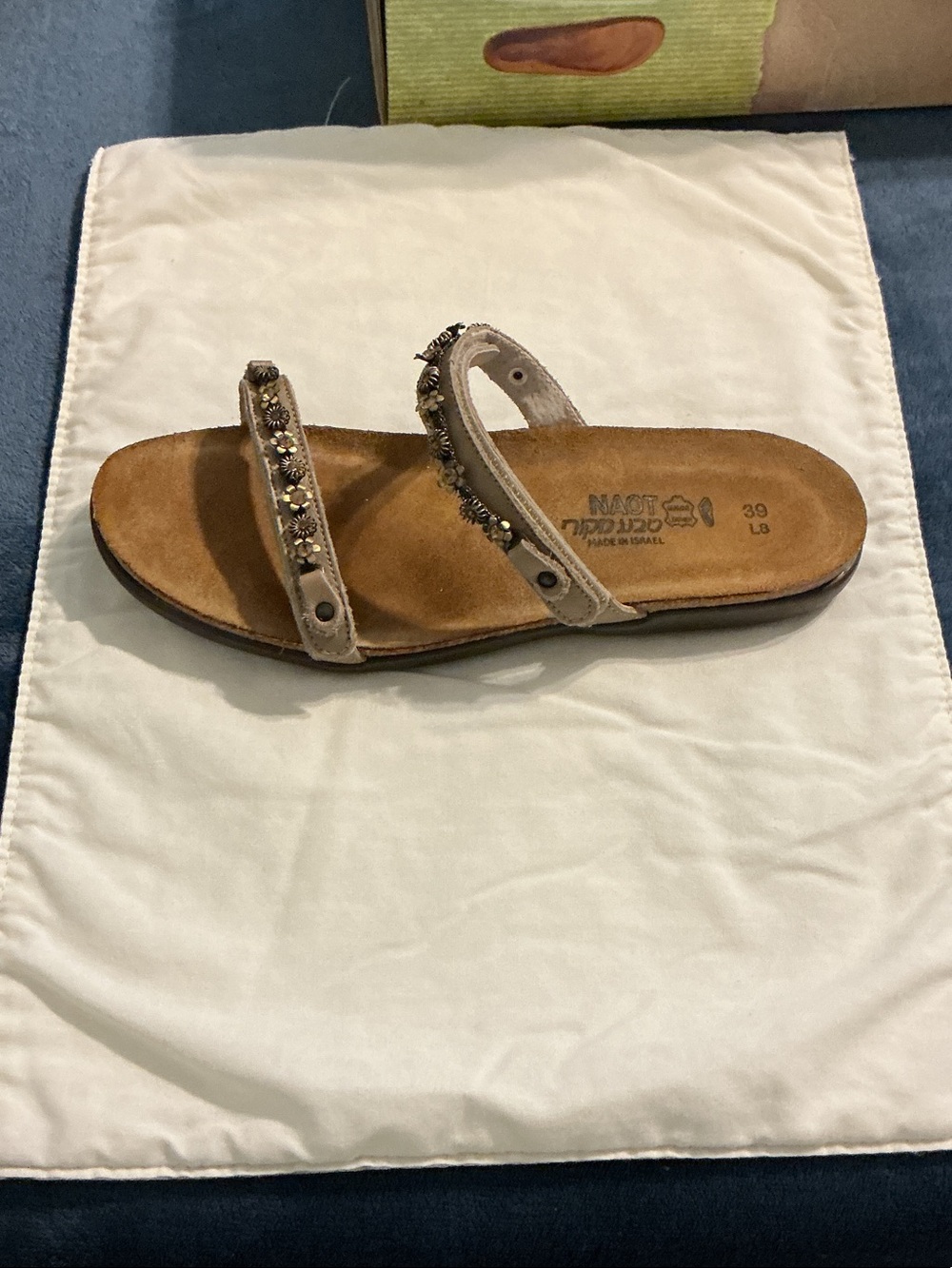 Naot Taupe Beaded Double-Strap Slide Sandal